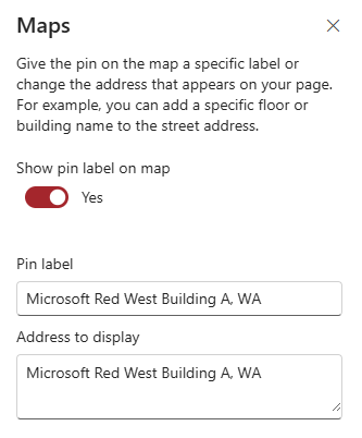 Pane for editing a map pin label and address