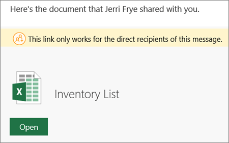 Sample email notiifcation of shared SharePoint file.
