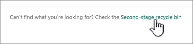 SharePoint online recycle bin with Second-level link highlighted