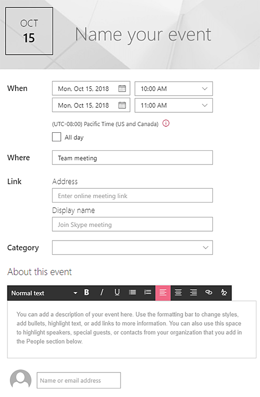 Event page