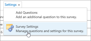 screenshot of survey settings