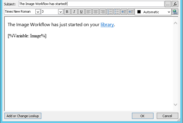 Workflow Email Mesage body with Image