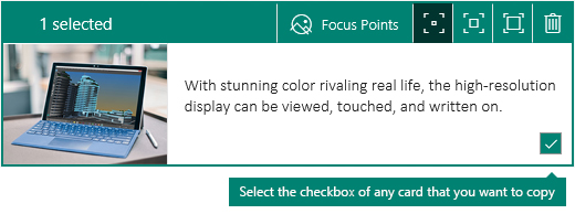 Selection checkbox in the corner of a Sway card