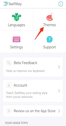 SwiftKey home screen with Themes highlighted