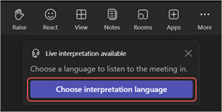 Screenshot of selecting Choose interpretation language button in Microsoft Teams