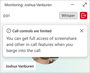Queues management page shows options to whisper or barge in.