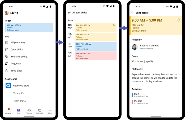 Screenshot of workers shifts on mobile showing shift at other location