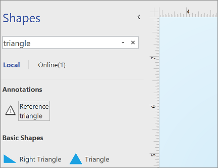 Screenshot showing the searching for shapes and stencils