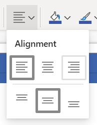Screenshot of the align Text button on the Visio Online ribbon