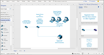 Process document in the center and Export to Word pane on the right