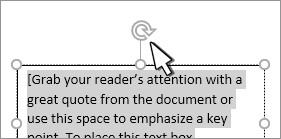 Screenshot showing the text box rotate handle is selected.