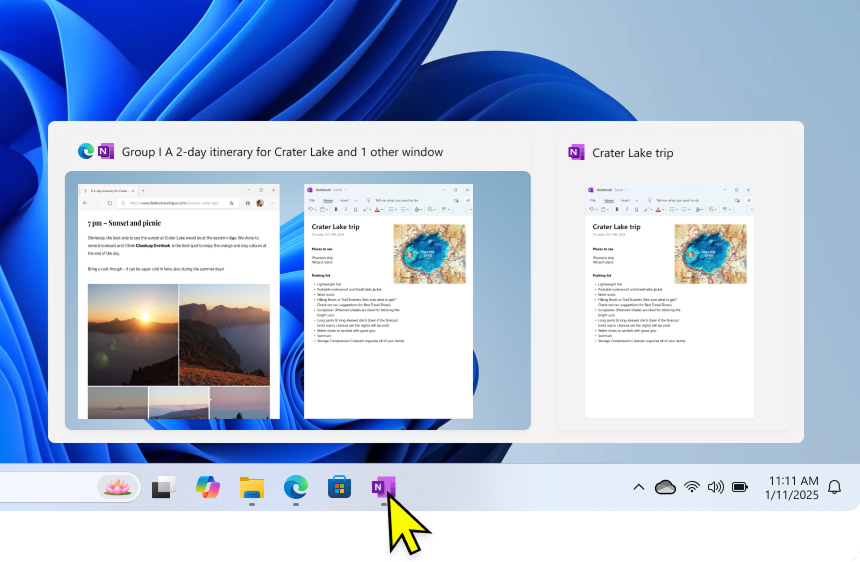 Screenshot of the taskbar showing a Snap Group.