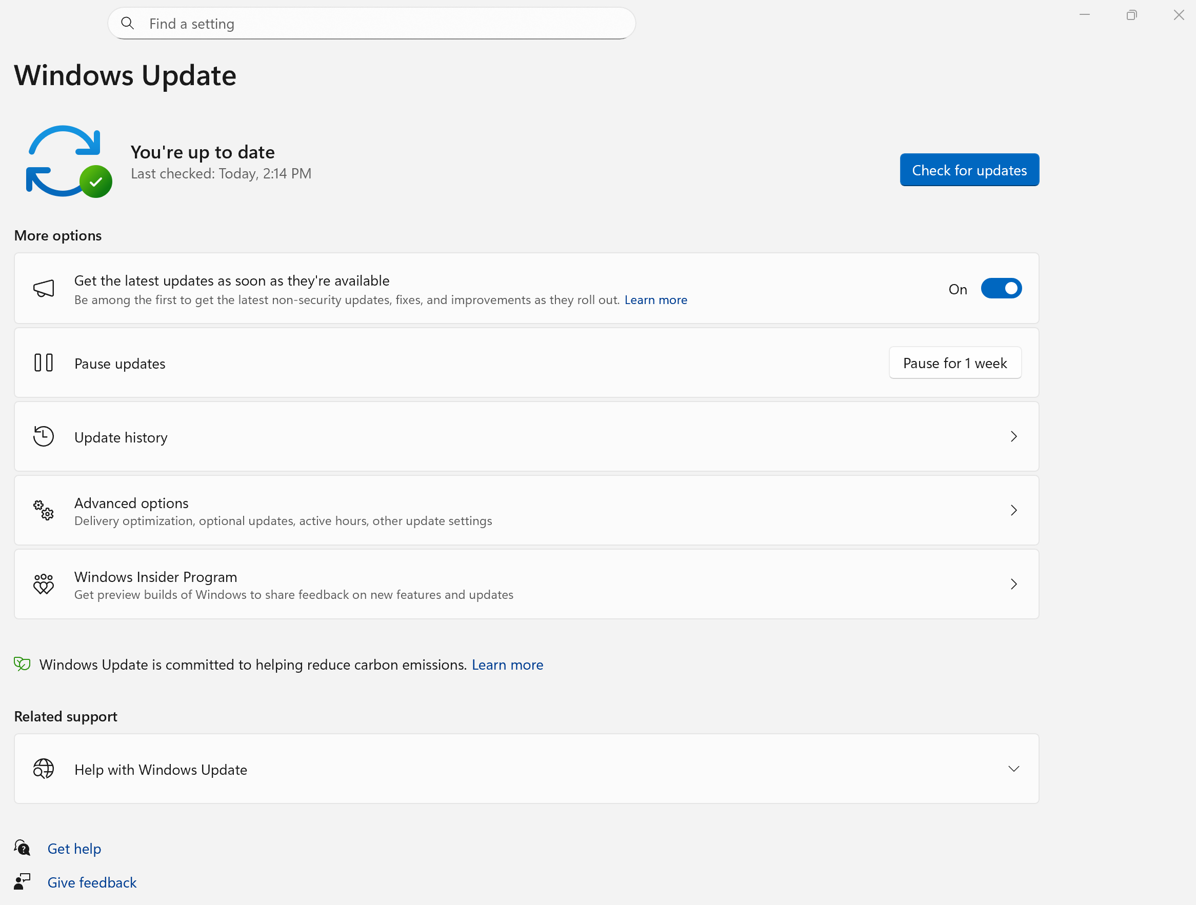 Screenshot of Windows Update settings page in Windows 11