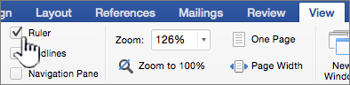 Word for Mac View tab with Ruler selected