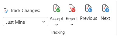 Menu to track changes in Word Web