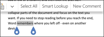Word for Android selection menu with New Comment